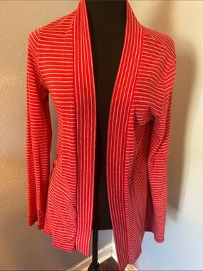 J Crew Women Red Striped Open Front Sweater Cardigan Size Small